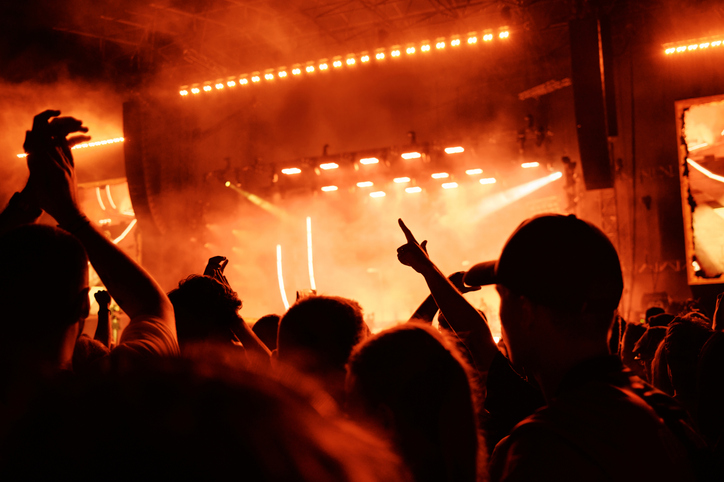 Crowd cheering and celebrating at music concert